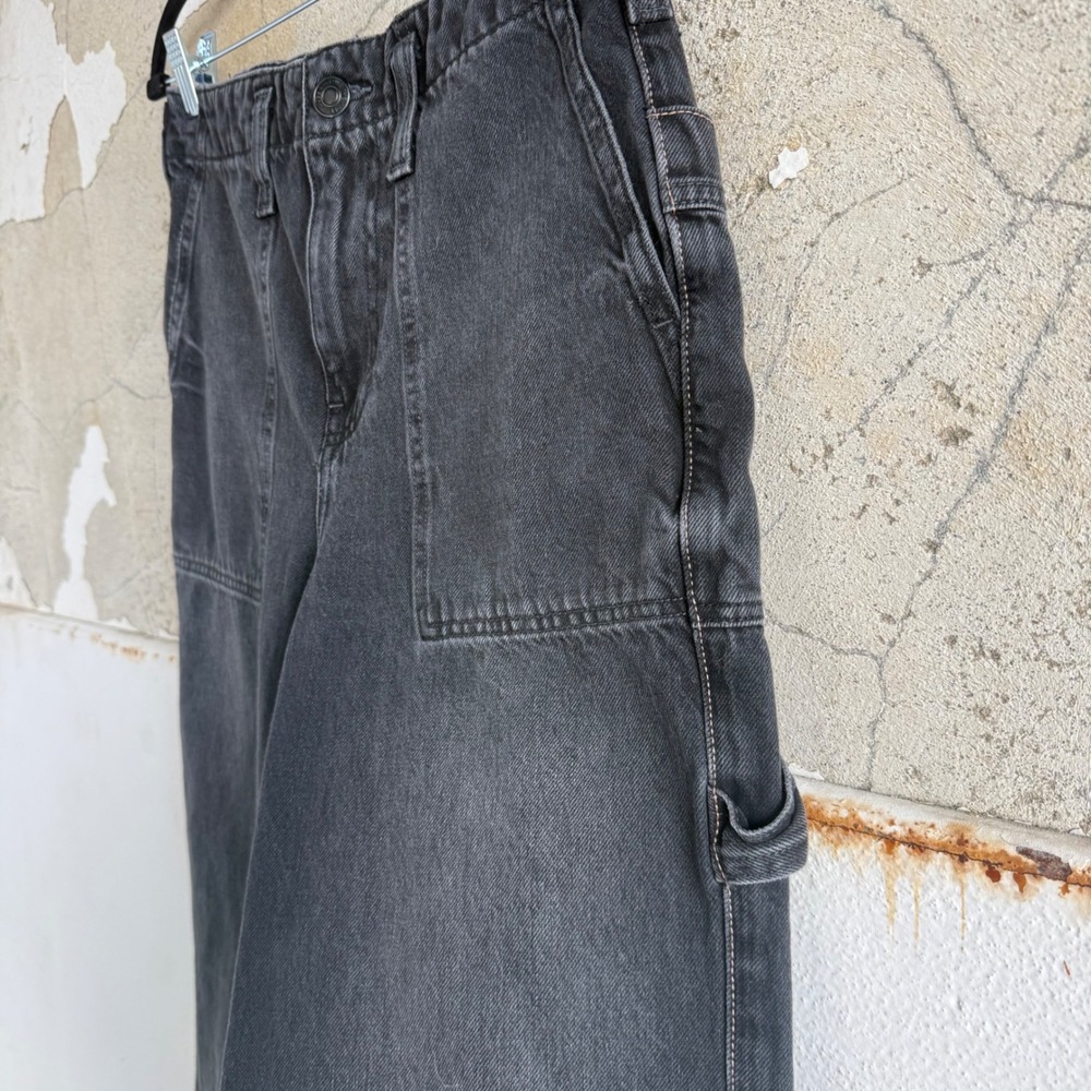 Free People Carpenter Jeans Wide Leg Cropped Utility Faded Black Women 27 Grunge - Picture 6 of 16
